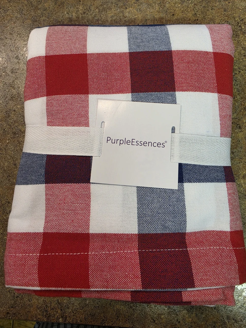 PurpleEssences Red White Blue Buffalo Check Fabric Tablecloth